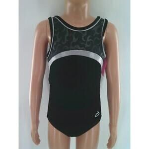 Pre-Owned Gymnastics Leotard by Alpha Factor Black Silver Medium Child